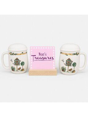 Thomson Pottery BIRDHOUSE Heart Vine Border Stoneware Salt & Pepper Shakers Set
